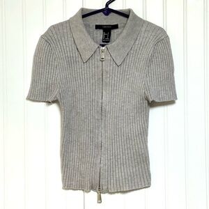 Forever 21 Gray Double Zipper Knit Crop Top - Sz S